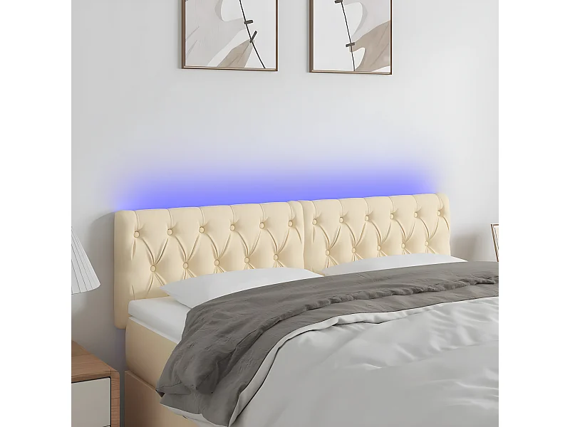 LED - Kopfteil für Bett | Bett-Kopfteil Creme 144x7x78/88 cm Stoff -MN795476