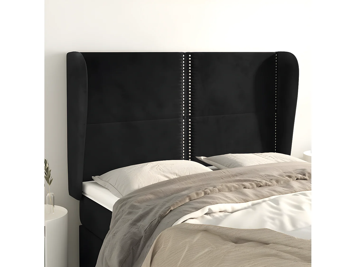 Kopfteil für Bett | Bett-Kopfteil mit Ohren Schwarz 147x23x118/128 cm Samt -MN256849