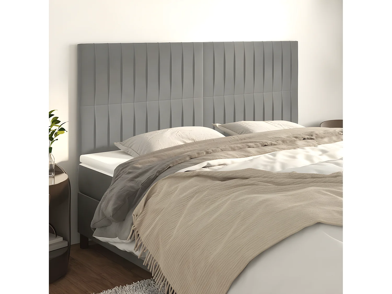 4er Kopfteil für Bett | Bett-Kopfteile Hellgrau 100x5x78/88 cm Samt -MN329660