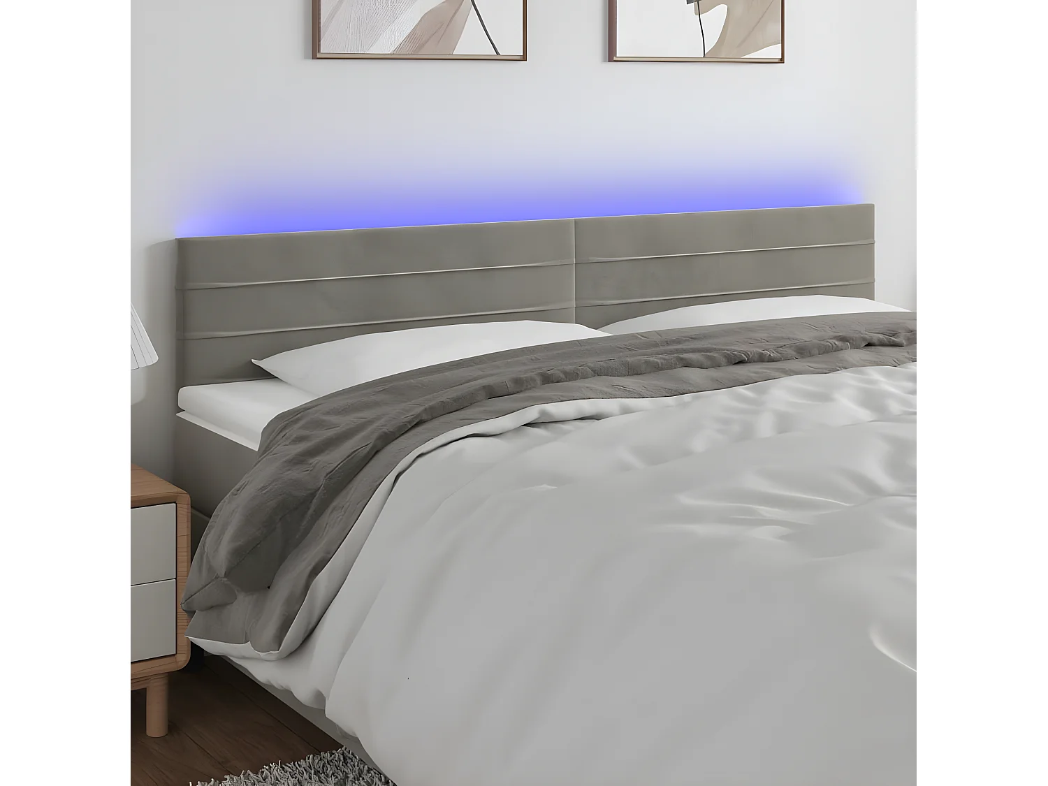 LED - Kopfteil für Bett | Bett-Kopfteil Hellgrau 180x5x78/88 cm Samt -MN939890