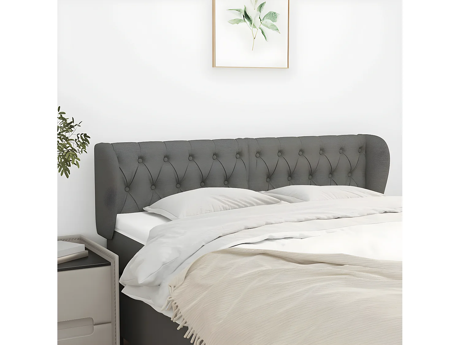 Kopfteil für Bett | Bett-Kopfteil mit Ohren Dunkelgrau 163x23x78/88 cm Stoff -MN243660