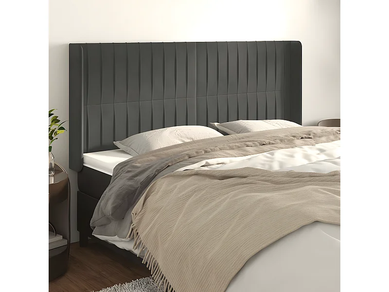 Kopfteil für Bett | Bett-Kopfteil mit Ohren Dunkelgrau 203x16x118/128 cm Samt -MN776398