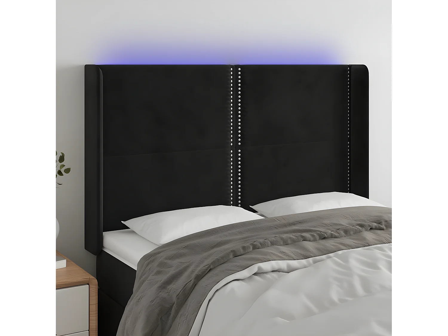 LED - Kopfteil für Bett | Bett-Kopfteil Schwarz 147x16x118/128 cm Samt -MN584779