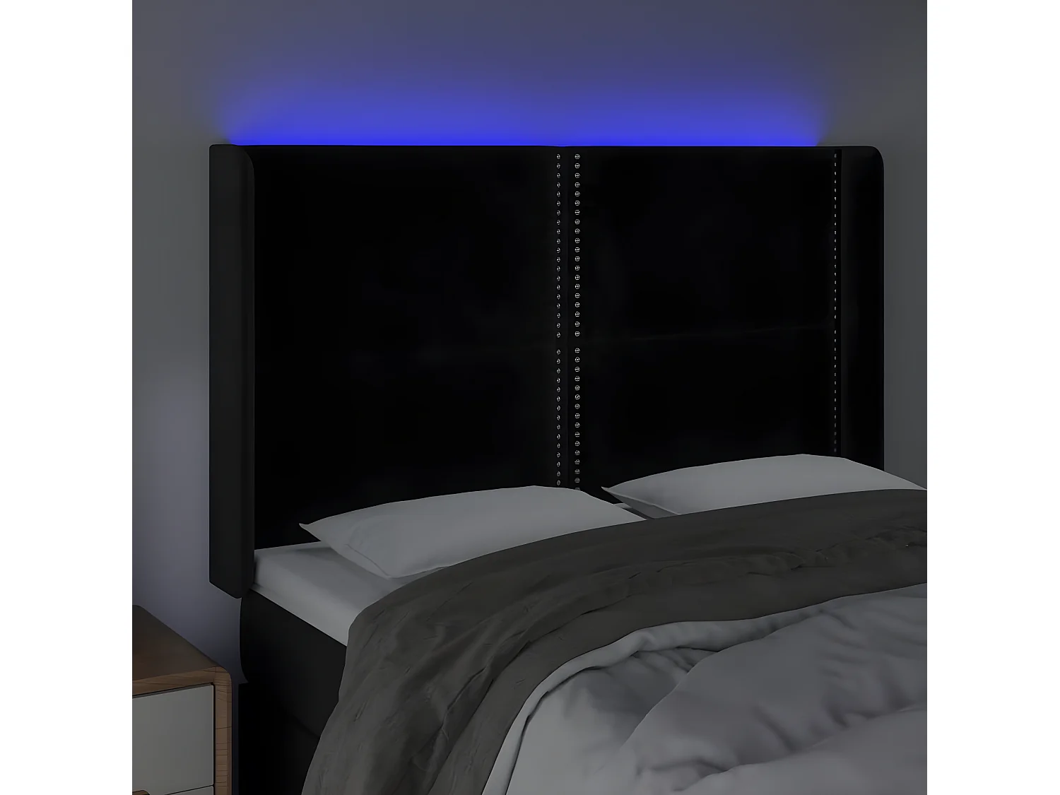 LED - Kopfteil für Bett | Bett-Kopfteil Schwarz 147x16x118/128 cm Samt -MN584779