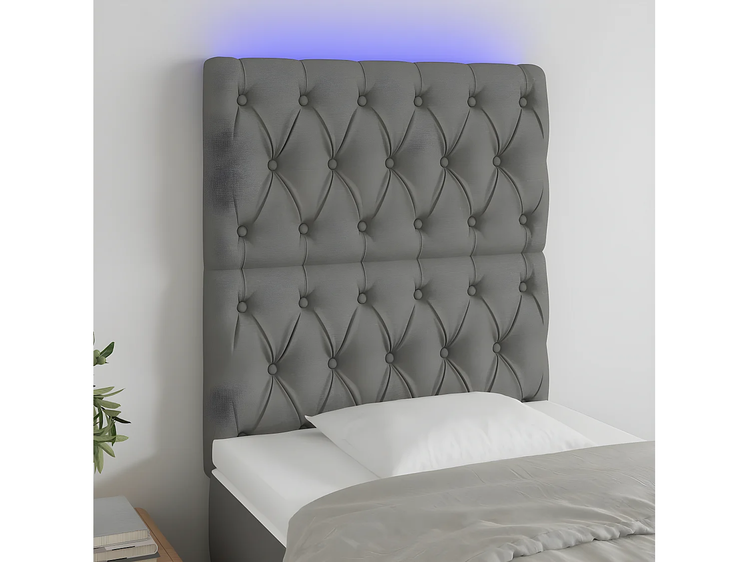 LED - Kopfteil für Bett | Bett-Kopfteil Dunkelgrau 80x7x118/128 cm Stoff -MN376597