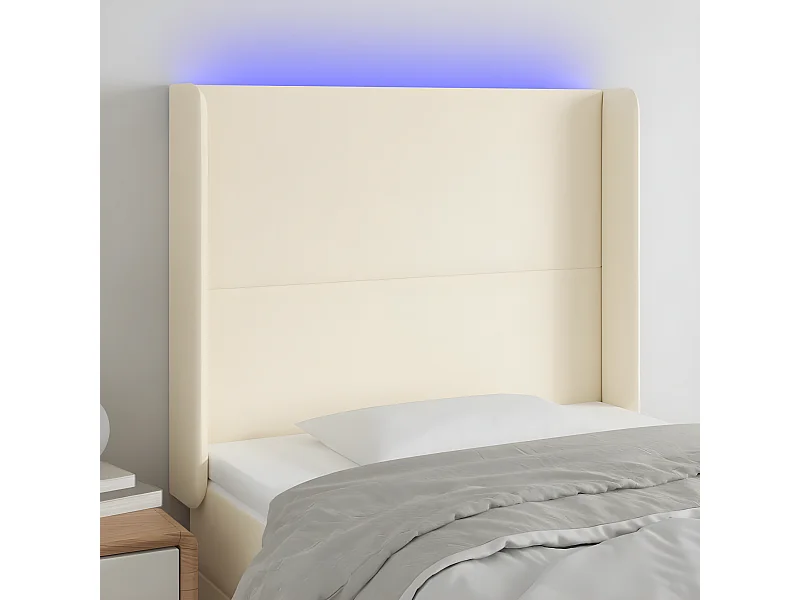 LED - Kopfteil für Bett | Bett-Kopfteil Creme 93x16x118/128 cm Kunstleder -MN511832