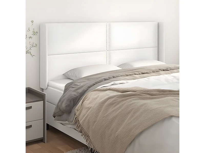 Kopfteil für Bett | Bett-Kopfteil mit Ohren Weiß 203x16x118/128 cm Kunstleder -MN458835