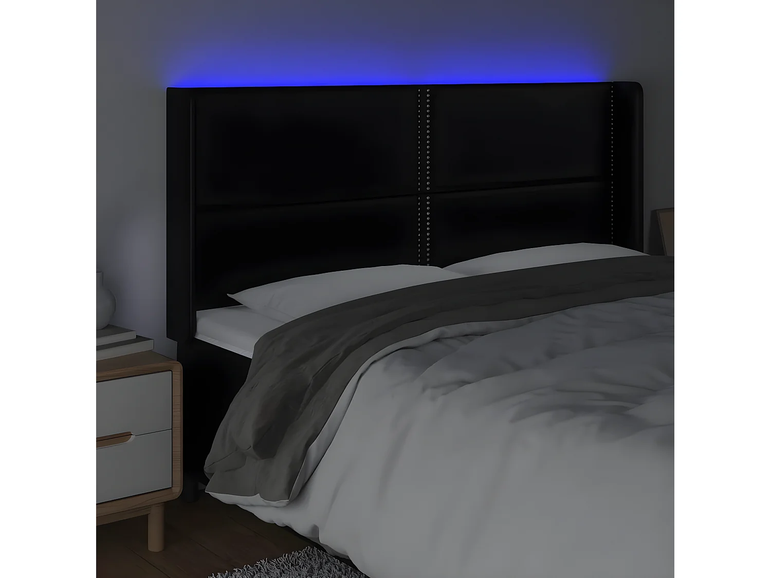 LED - Kopfteil für Bett | Bett-Kopfteil Schwarz 183x16x118/128 cm Kunstleder -MN777034