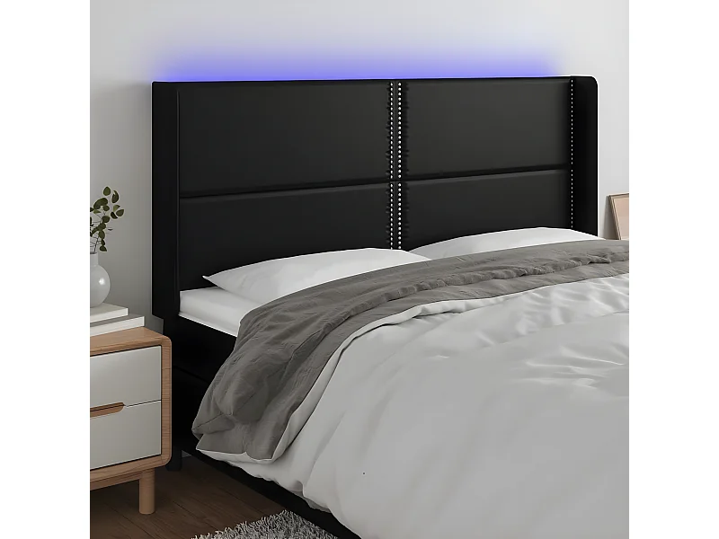 LED - Kopfteil für Bett | Bett-Kopfteil Schwarz 183x16x118/128 cm Kunstleder -MN777034