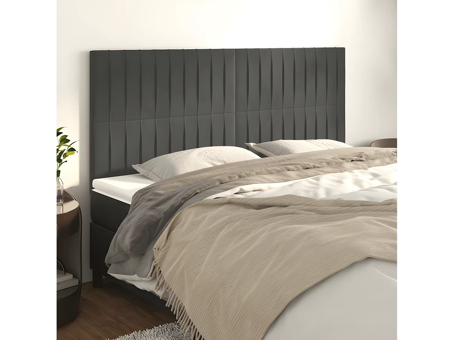 4er Kopfteil für Bett | Bett-Kopfteile Dunkelgrau 100x5x78/88 cm Samt -MN570781