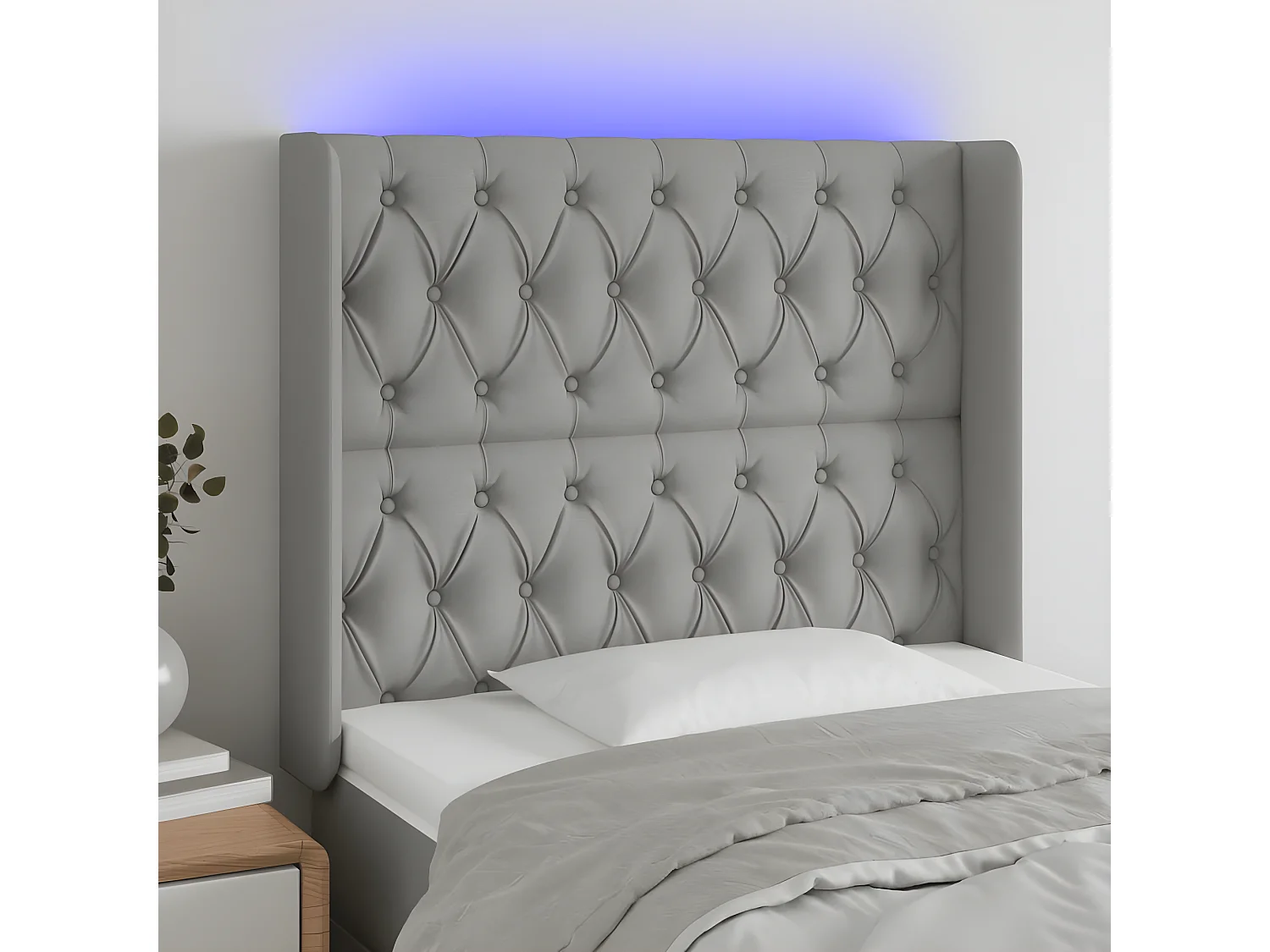 LED - Kopfteil für Bett | Bett-Kopfteil Hellgrau 93x16x118/128 cm Stoff -MN335813