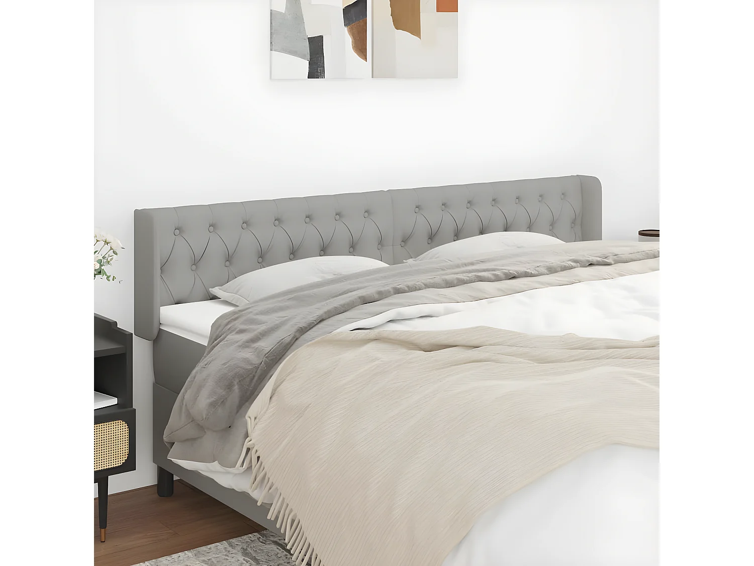 Kopfteil für Bett | Bett-Kopfteil mit Ohren Hellgrau 183x16x78/88 cm Stoff -MN209564