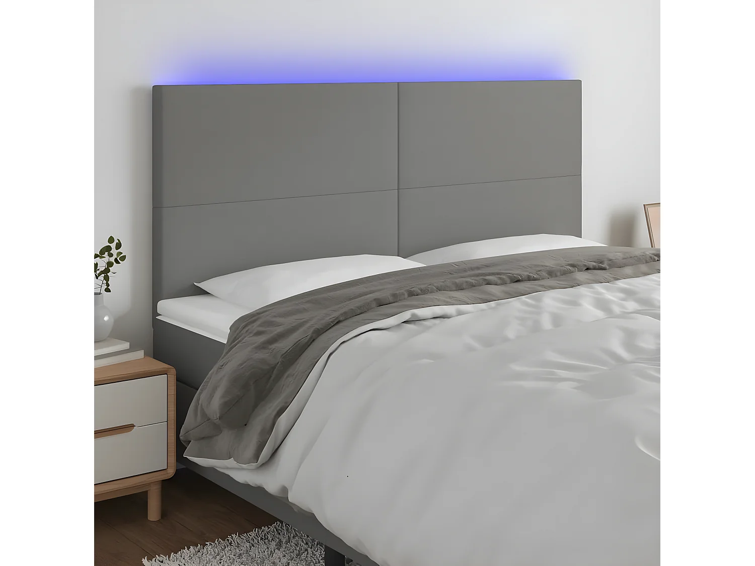 LED - Kopfteil für Bett | Bett-Kopfteil Dunkelgrau 200x5x118/128 cm Stoff -MN145772