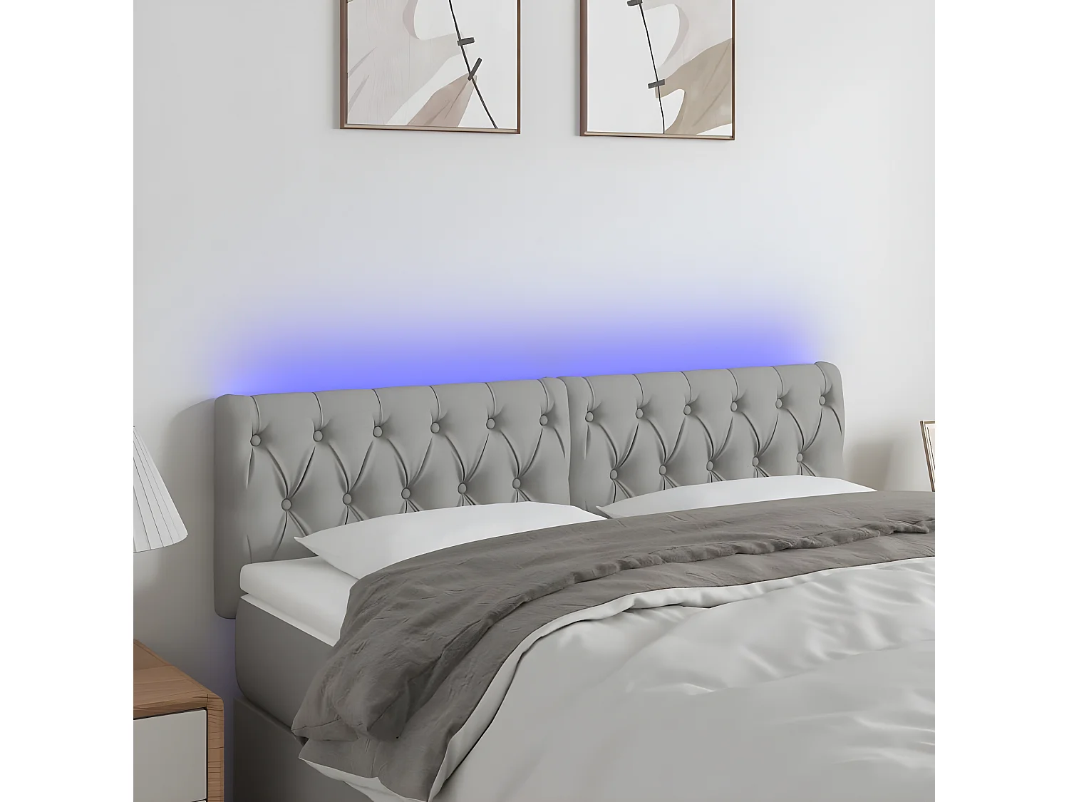 LED - Kopfteil für Bett | Bett-Kopfteil Hellgrau 144x7x78/88 cm Stoff -MN535469