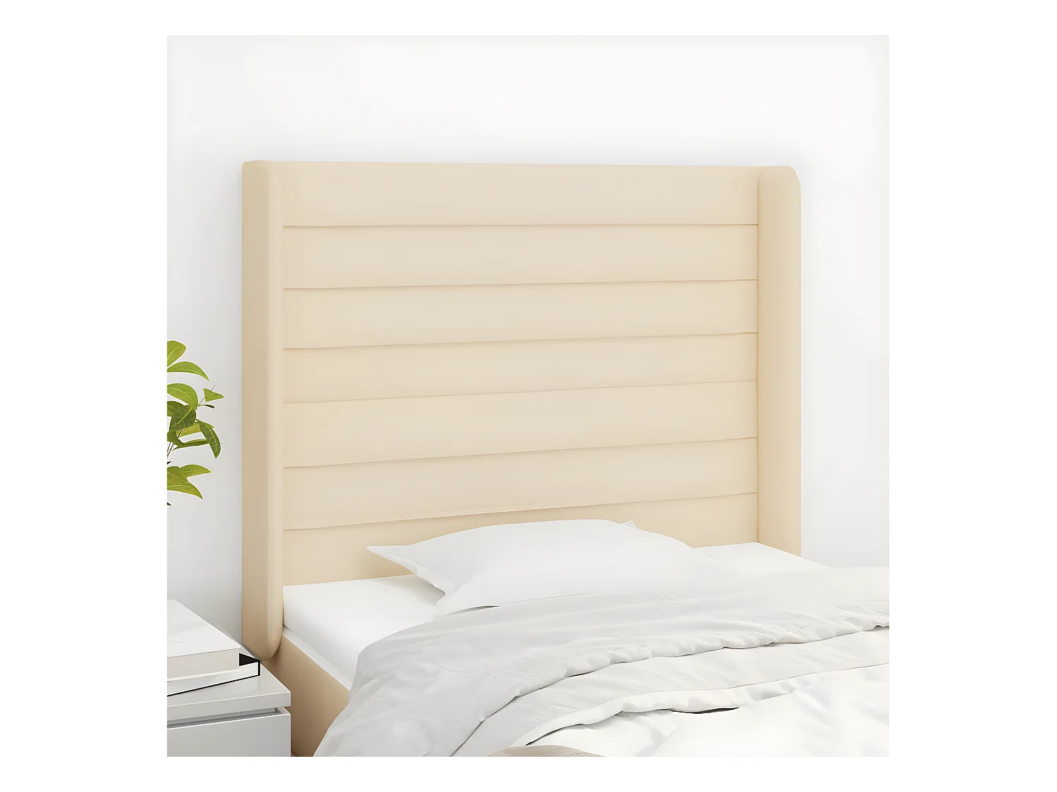 Kopfteil für Bett | Bett-Kopfteil mit Ohren Creme 93x16x118/128 cm Stoff -MN506698