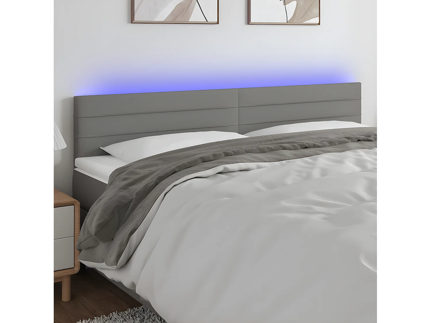 LED - Kopfteil für Bett | Bett-Kopfteil Dunkelgrau 200x5x78/88 cm Stoff -MN379963