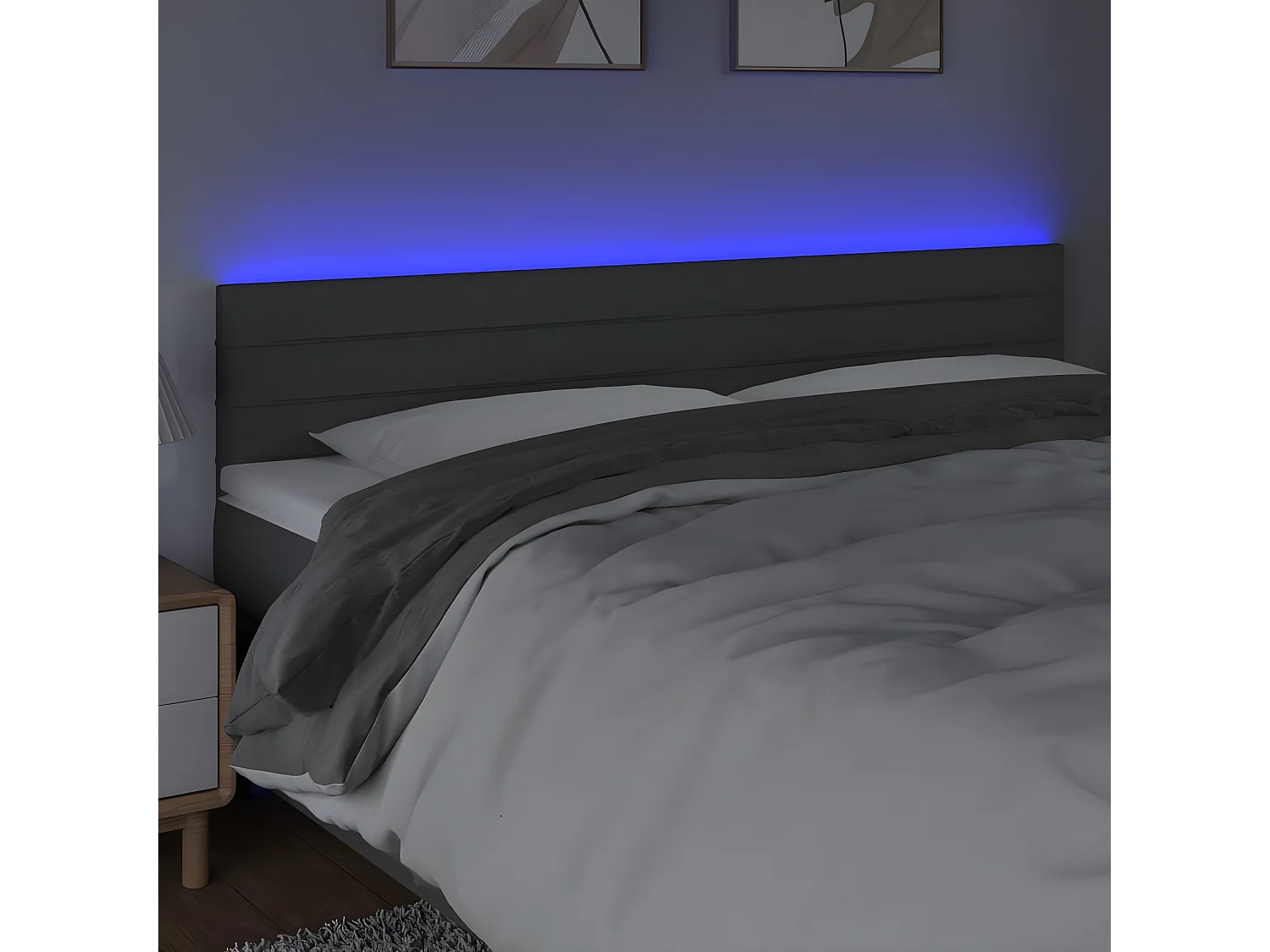 LED - Kopfteil für Bett | Bett-Kopfteil Dunkelgrau 200x5x78/88 cm Stoff -MN379963