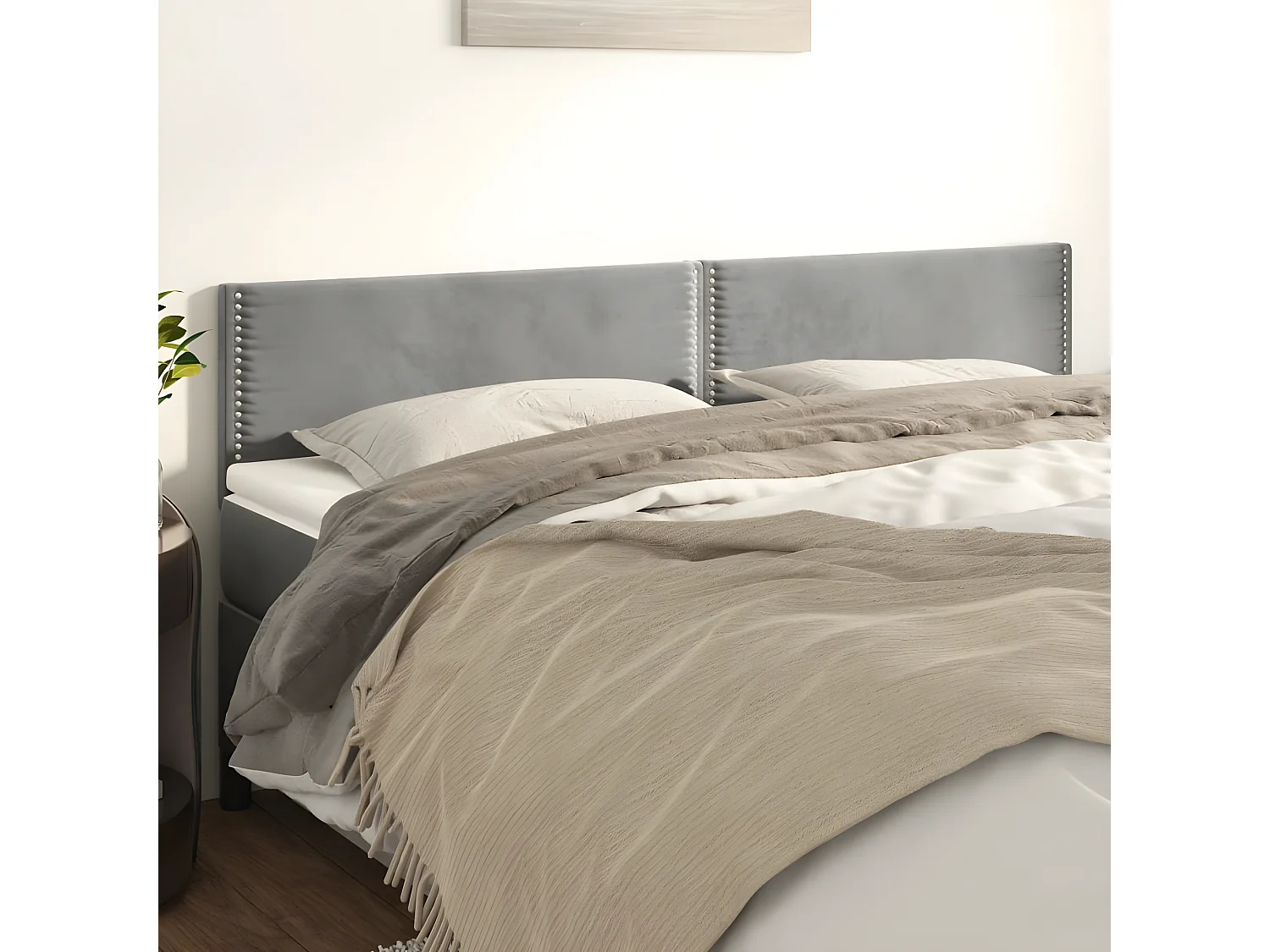 2er Kopfteil für Bett | Bett-Kopfteile Hellgrau 100x5x78/88 cm Samt -MN787640