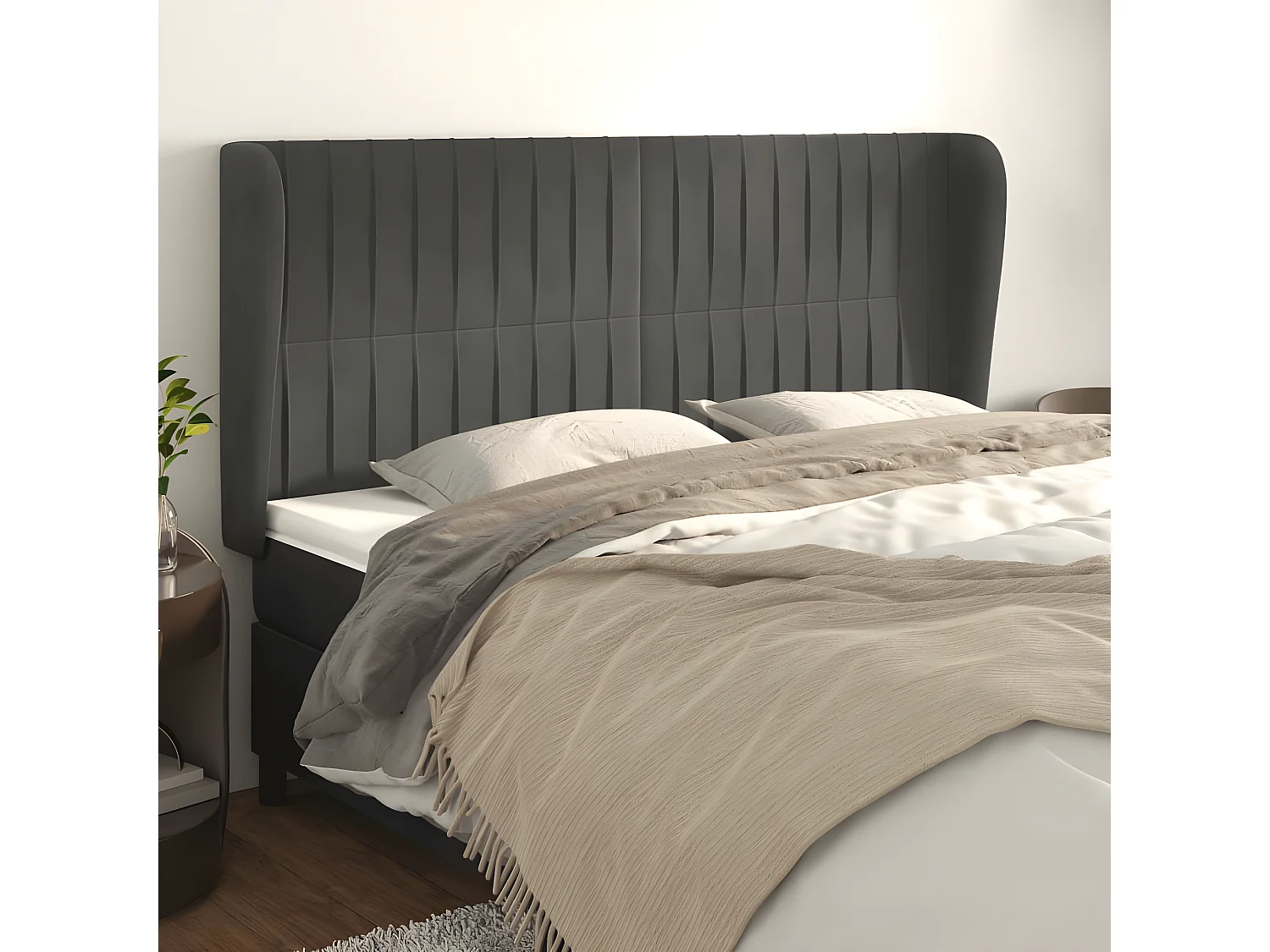 Kopfteil für Bett | Bett-Kopfteil mit Ohren Dunkelgrau 183x23x118/128 cm Samt -MN486171