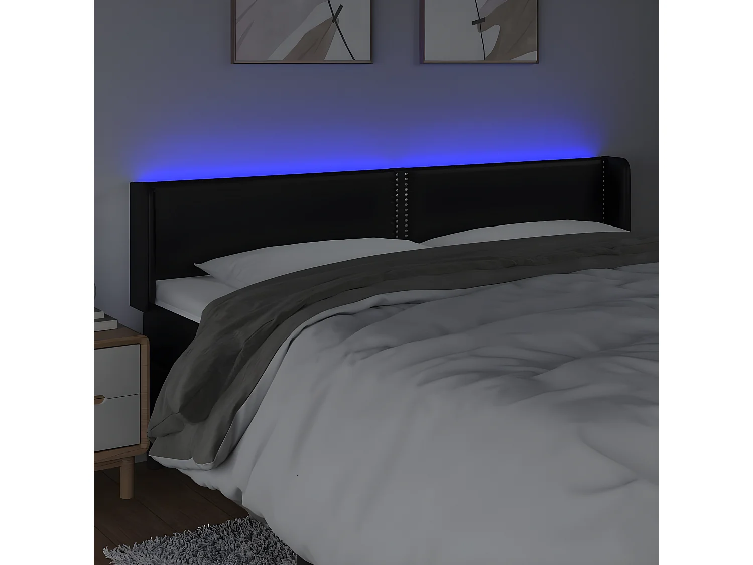 LED - Kopfteil für Bett | Bett-Kopfteil Schwarz 163x16x78/88 cm Kunstleder -MN986423