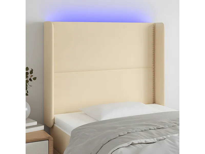 LED - Kopfteil für Bett | Bett-Kopfteil Creme 93x16x118/128 cm Stoff -MN428593