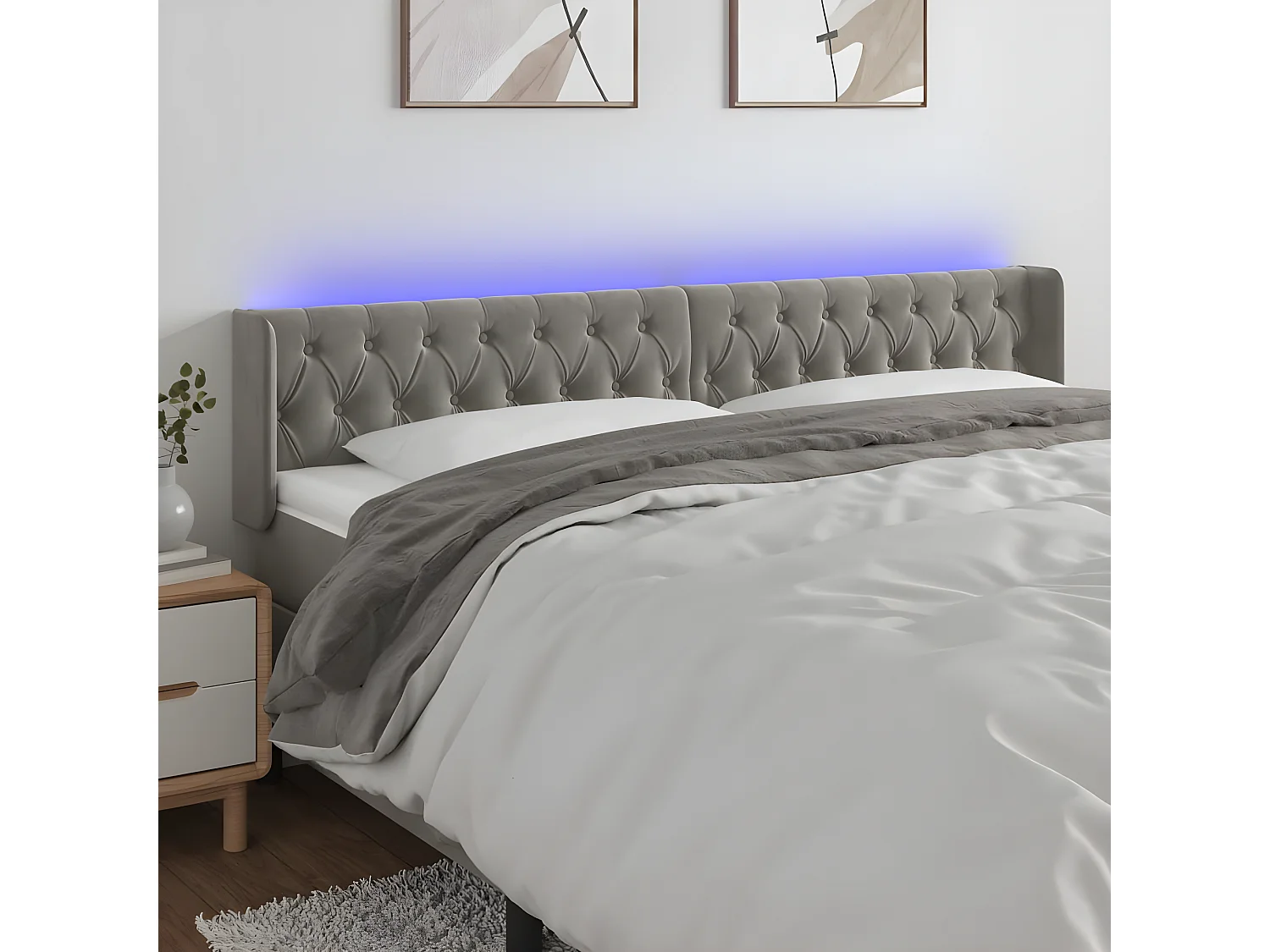 LED - Kopfteil für Bett | Bett-Kopfteil Hellgrau 203x16x78/88 cm Samt -MN930678