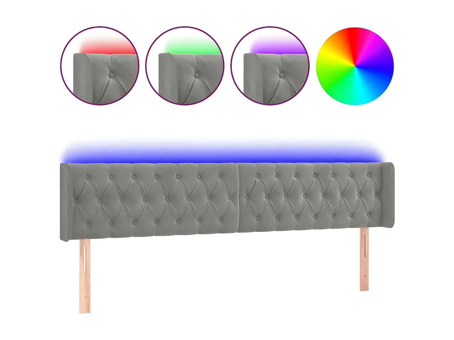 LED - Kopfteil für Bett | Bett-Kopfteil Hellgrau 203x16x78/88 cm Samt -MN930678