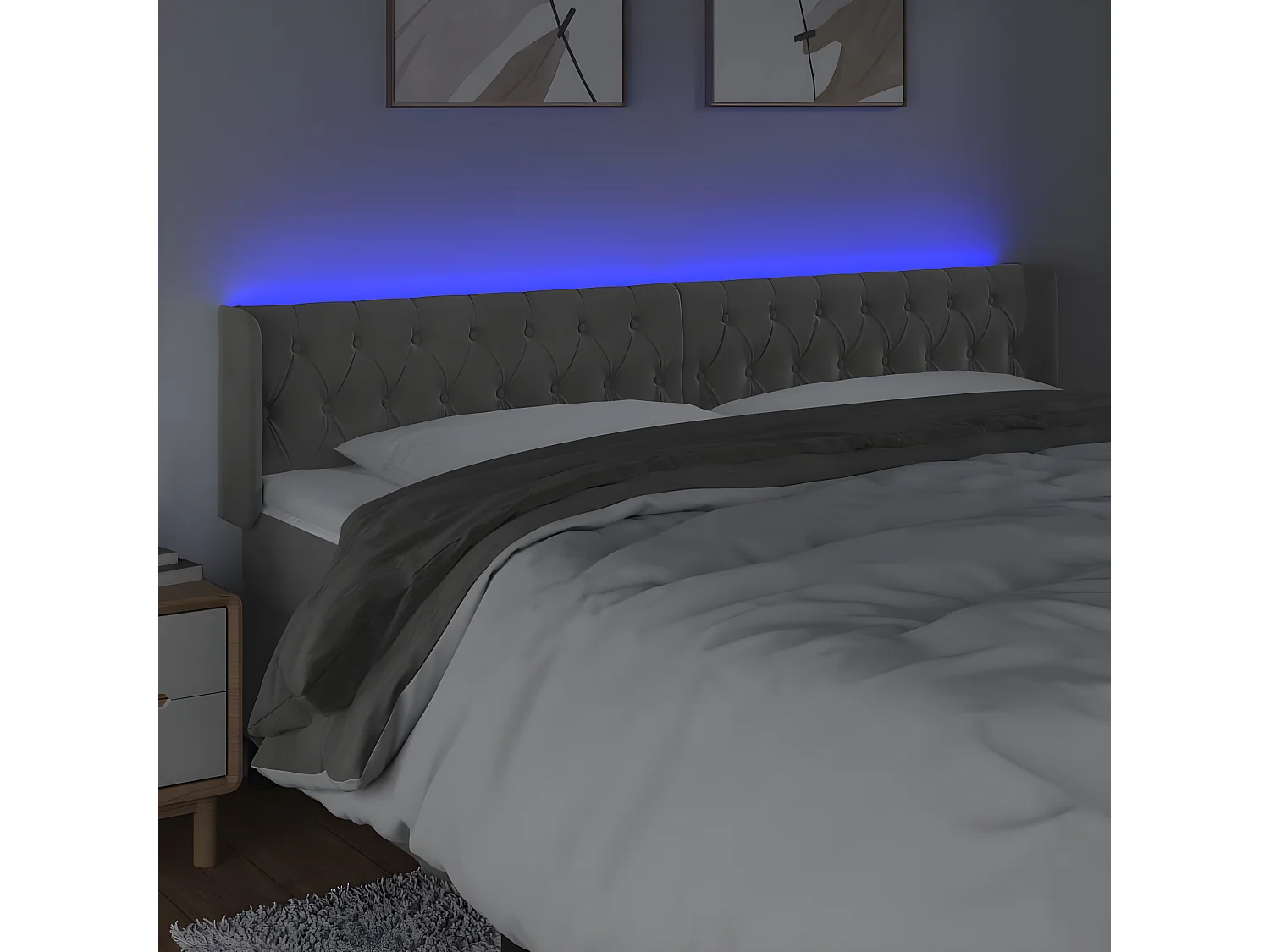 LED - Kopfteil für Bett | Bett-Kopfteil Hellgrau 203x16x78/88 cm Samt -MN930678
