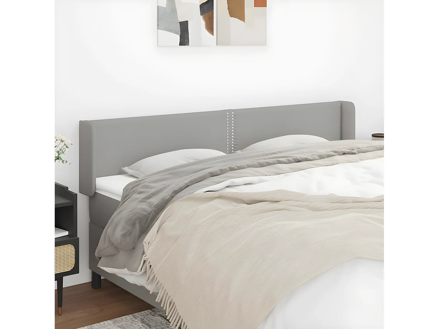 Kopfteil für Bett | Bett-Kopfteil mit Ohren Hellgrau 203x16x78/88 cm Stoff -MN583030