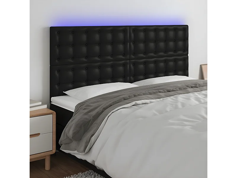 LED - Kopfteil für Bett | Bett-Kopfteil Schwarz 200x5x118/128 cm Kunstleder -MN164504