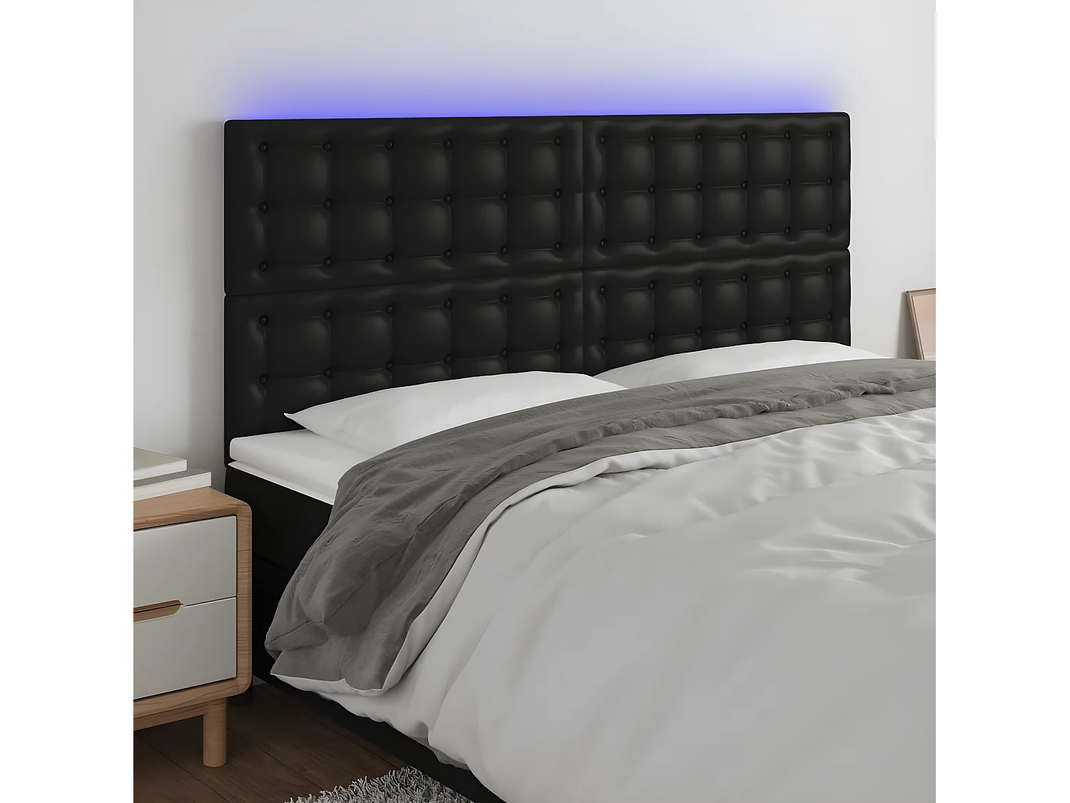 LED - Kopfteil für Bett | Bett-Kopfteil Schwarz 200x5x118/128 cm Kunstleder -MN164504