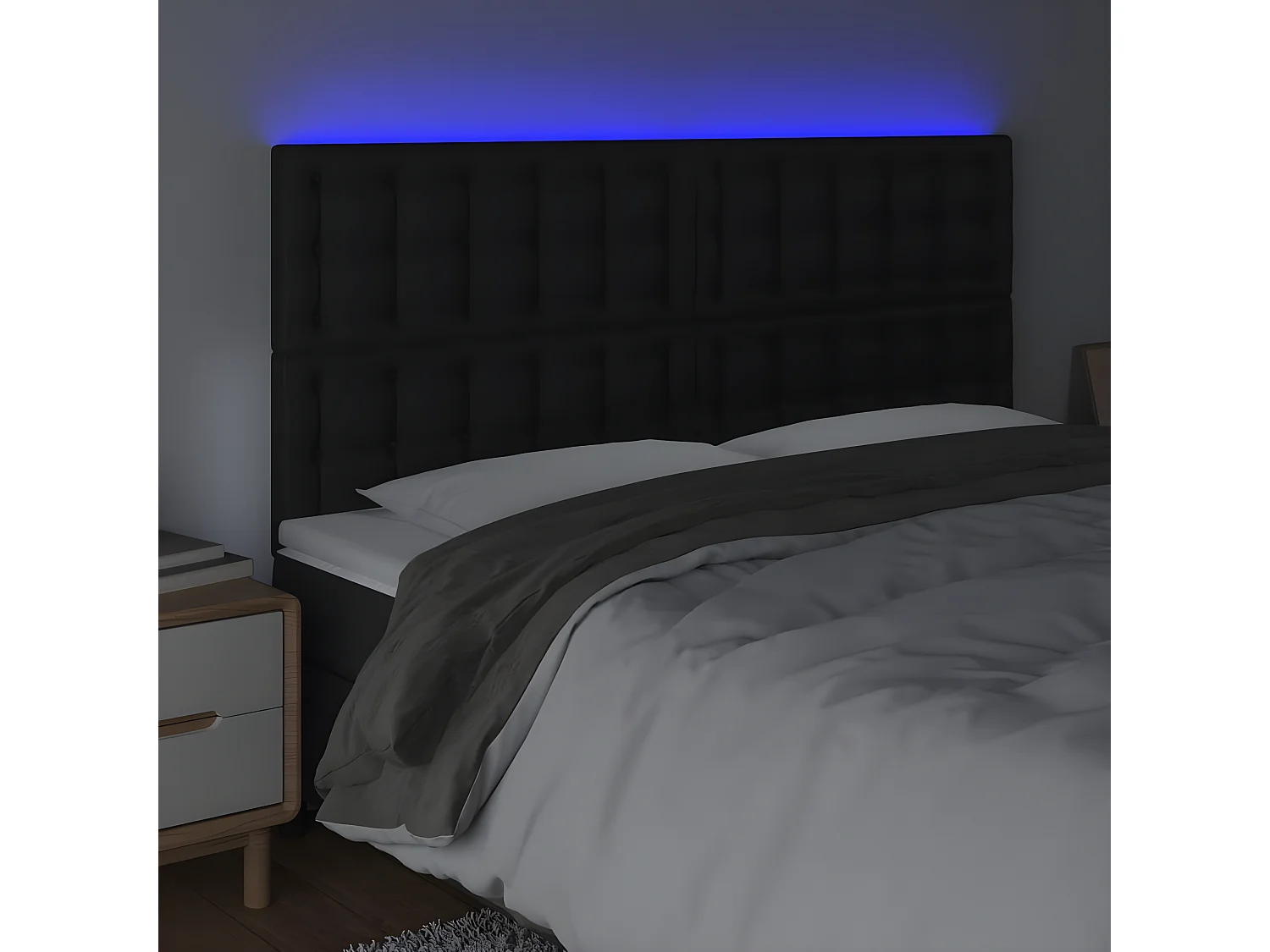 LED - Kopfteil für Bett | Bett-Kopfteil Schwarz 200x5x118/128 cm Kunstleder -MN164504