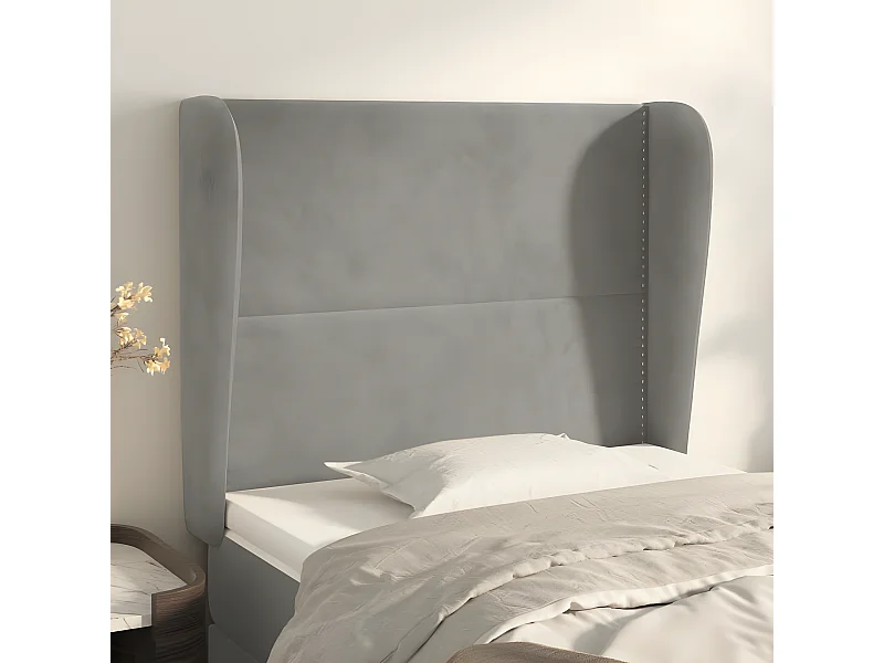 Kopfteil für Bett | Bett-Kopfteil mit Ohren Hellgrau 103x23x118/128 cm Samt -MN924401