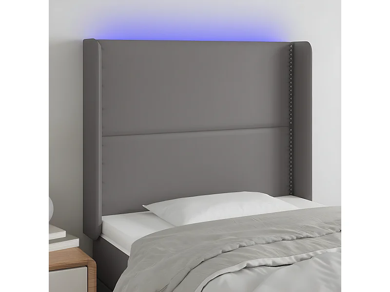 LED - Kopfteil für Bett | Bett-Kopfteil Grau 103x16x118/128 cm Kunstleder -MN857881
