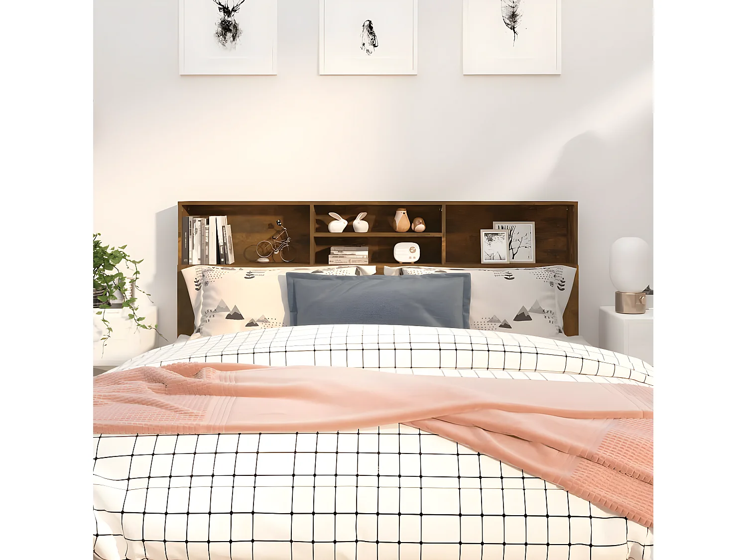 Kopfteil für Bett | Bett-Kopfteil mit Ablagen Räuchereiche 180x19x103,5 cm -MN642723