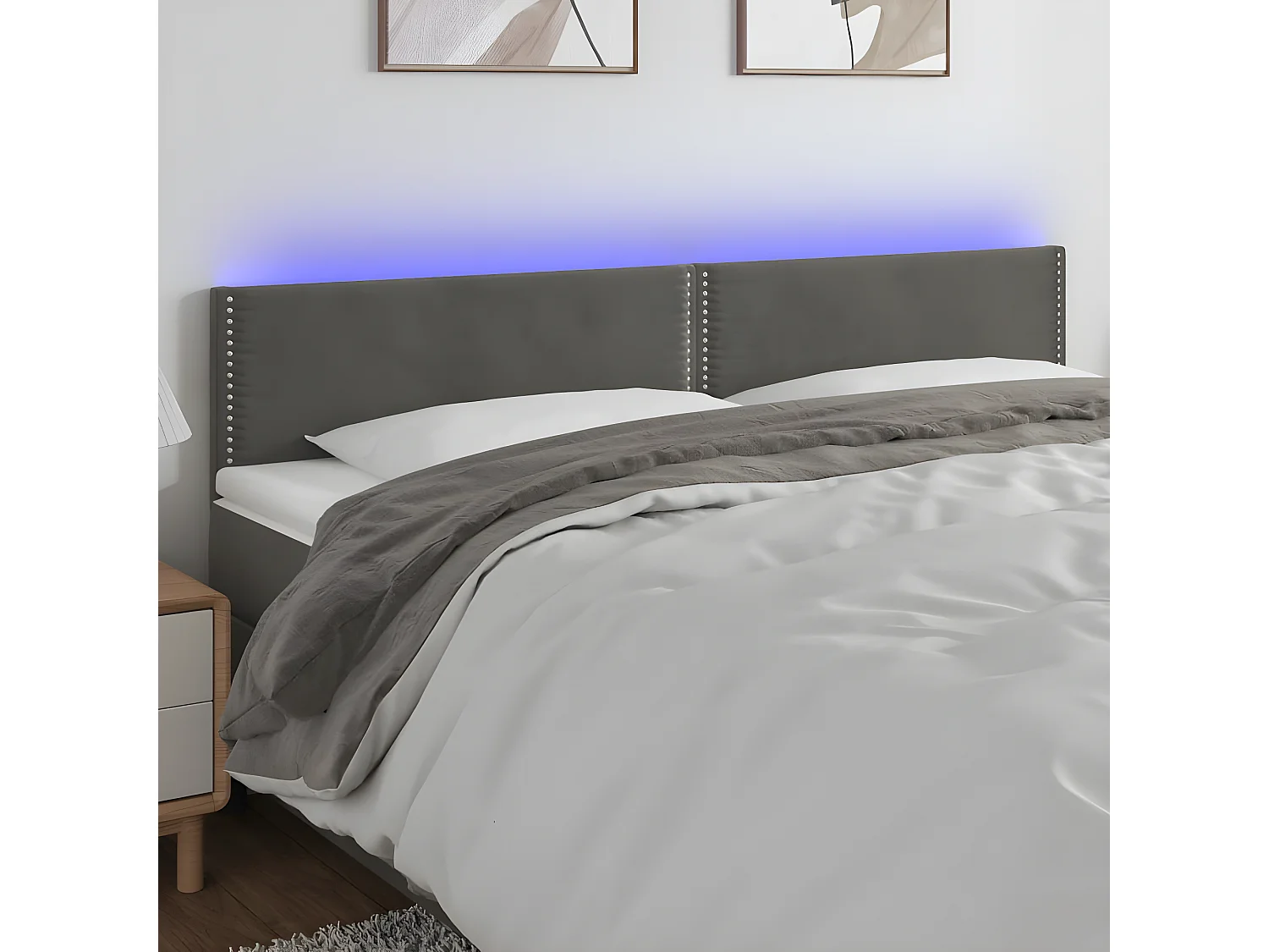 LED - Kopfteil für Bett | Bett-Kopfteil Dunkelgrau 160x5x78/88 cm Samt -MN172603