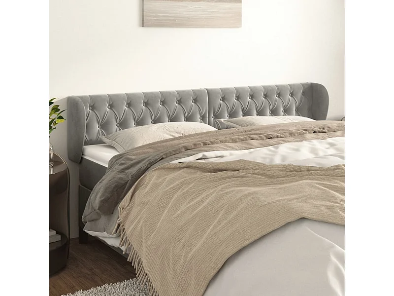 Kopfteil für Bett | Bett-Kopfteil mit Ohren Hellgrau 203x23x78/88 cm Samt -MN614480