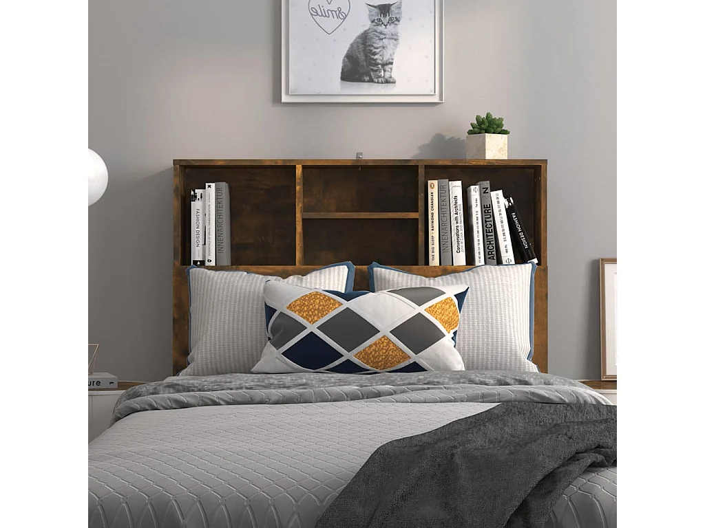 Kopfteil für Bett | Bett-Kopfteil mit Ablagen Räuchereiche 100x19x103,5 cm -MN670843