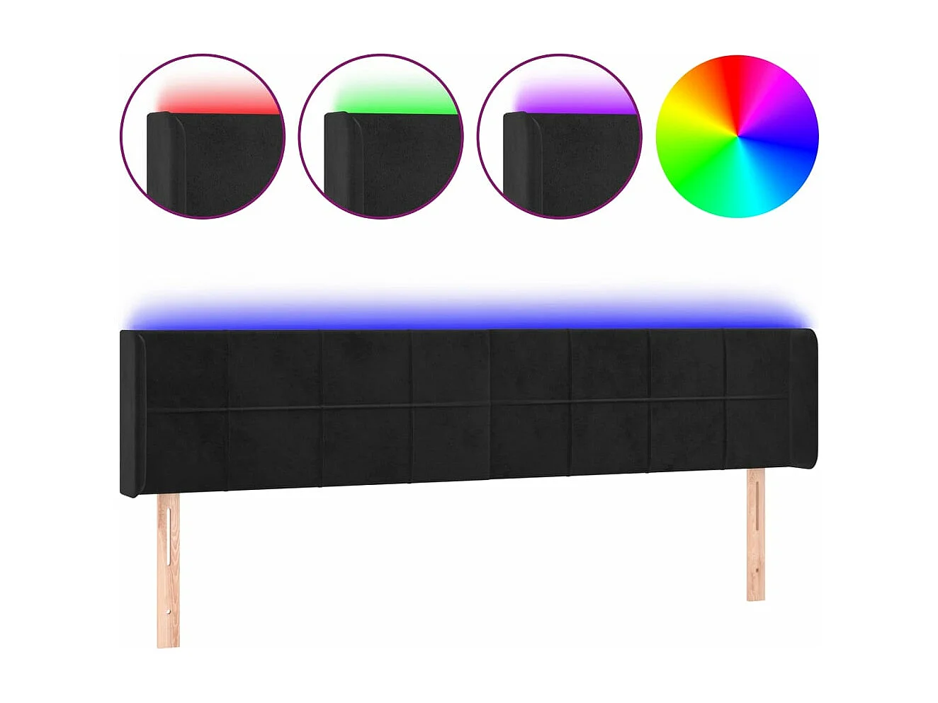 LED - Kopfteil für Bett | Bett-Kopfteil Schwarz 203x16x78/88 cm Samt -MN436439