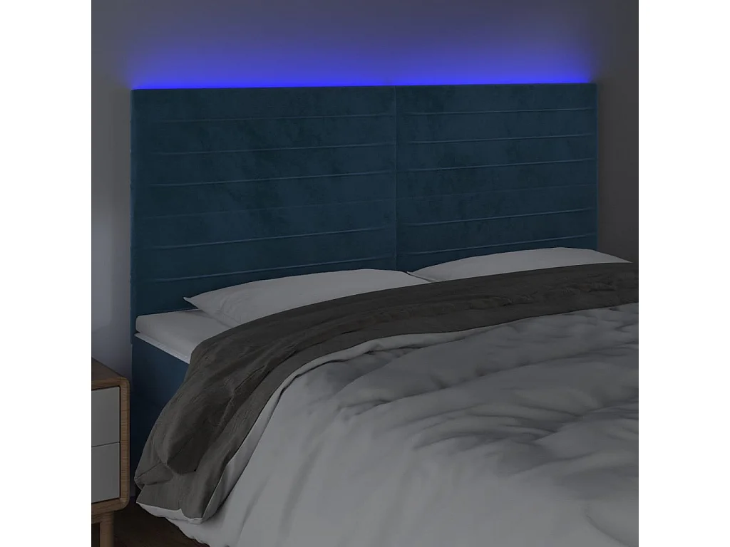 LED - Kopfteil für Bett | Bett-Kopfteil Dunkelblau 200x5x118/128 cm Samt -MN476263