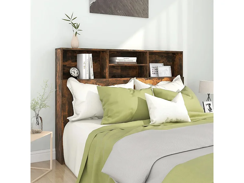 Kopfteil für Bett | Bett-Kopfteil mit Ablagen Räuchereiche 140x19x103,5 cm -MN840049