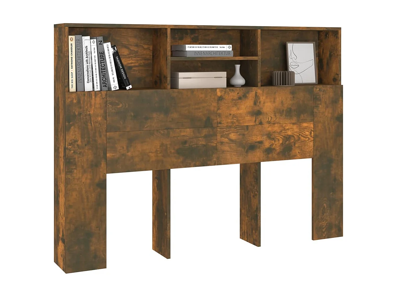 Kopfteil für Bett | Bett-Kopfteil mit Ablagen Räuchereiche 140x19x103,5 cm -MN840049