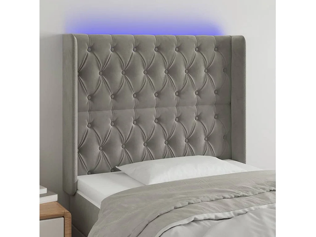 LED - Kopfteil für Bett | Bett-Kopfteil Hellgrau 103x16x118/128 cm Samt -MN807638