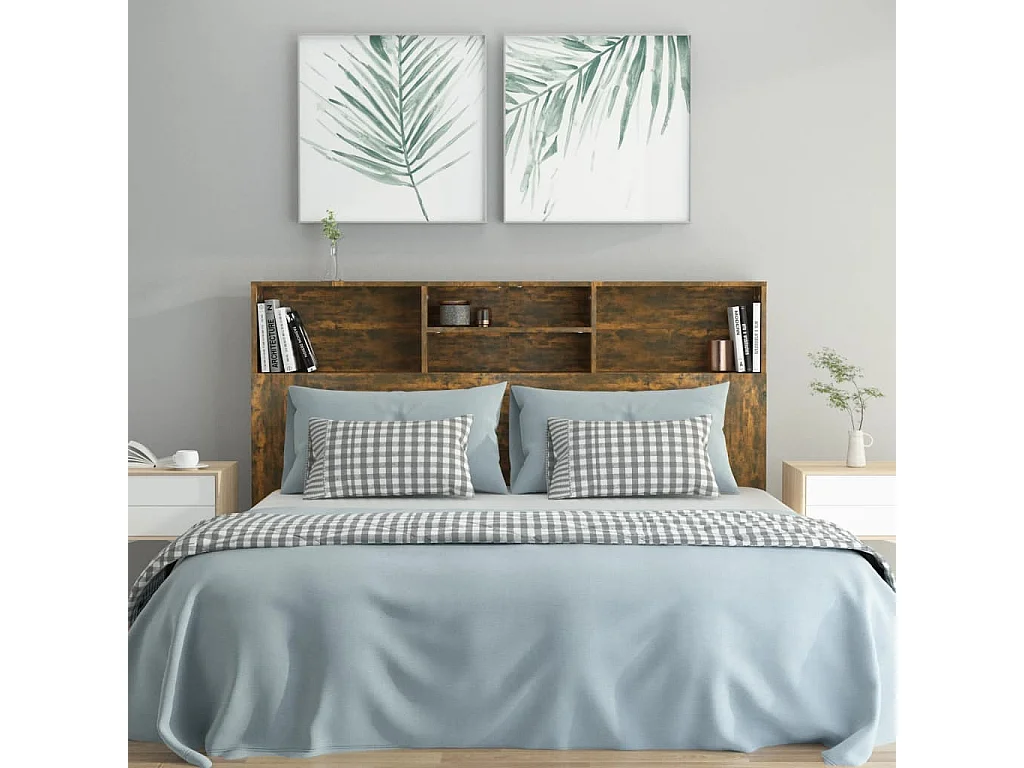 Kopfteil für Bett | Bett-Kopfteil mit Ablagen Räuchereiche 160x19x103,5 cm -MN618990