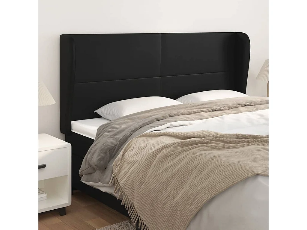 Kopfteil für Bett | Bett-Kopfteil mit Ohren Schwarz 183x23x118/128 cm Kunstleder -MN798040