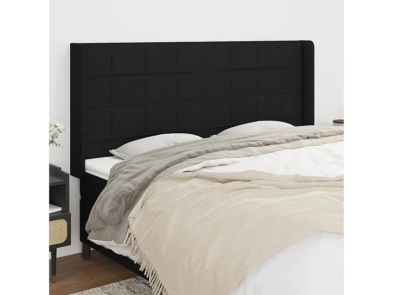 Kopfteil für Bett | Bett-Kopfteil mit Ohren Schwarz 203x16x118/128 cm Stoff -MN889538