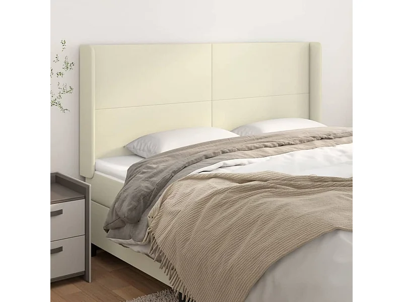 Kopfteil für Bett | Bett-Kopfteil mit Ohren Creme 163x16x118/128 cm Kunstleder -MN884358