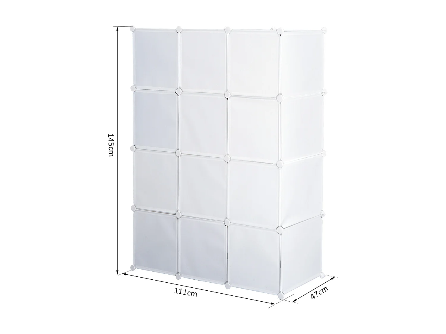 Armoire penderie cube multi-rangements 10 cubes + 2 étagères + autocollants décoratifs 111L x 47l x 145H cm blanc