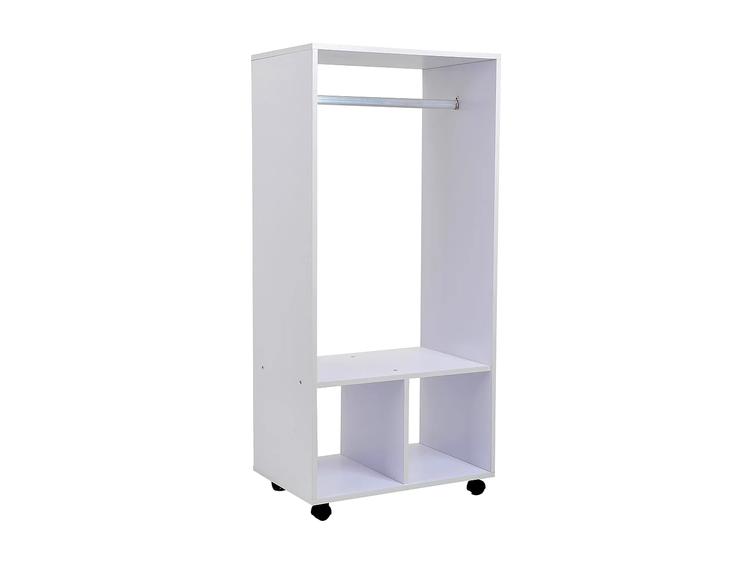 Portant à vêtements penderie mobile avec roulettes 2 niches + grand espace penderie panneaux particules blanc