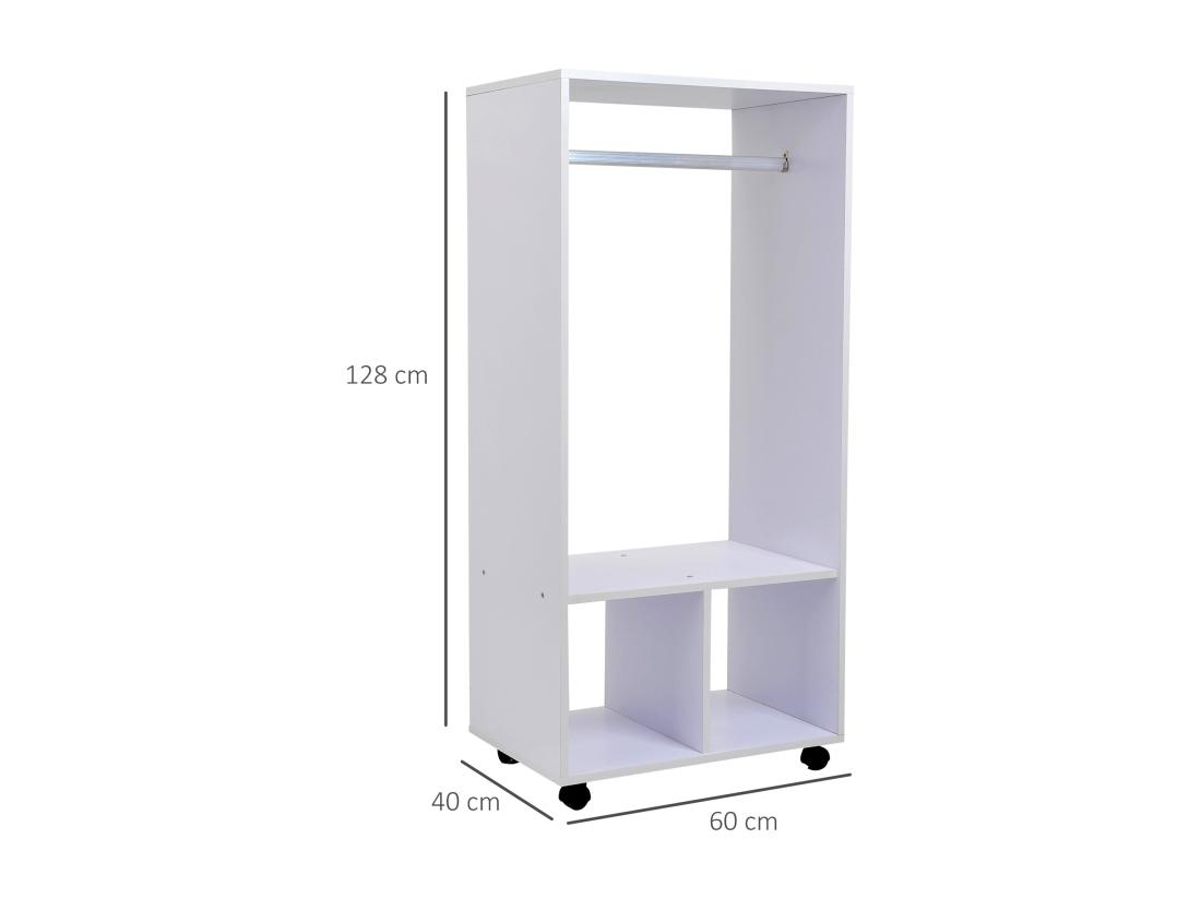 vente unique Portant à vêtements penderie mobile avec roulettes 2 niches + grand espace penderie panneaux particules blanc